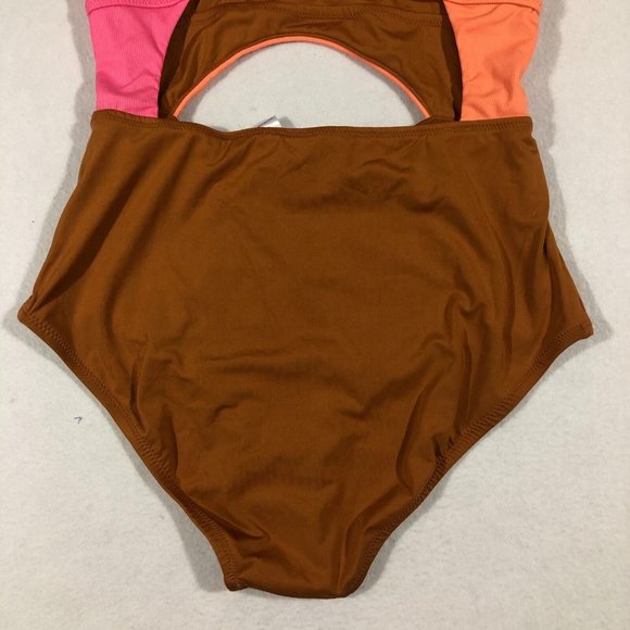 NEW Sanctuary Women Medium Color Block One Piece Swimsuit Pink Brown Orange $119 - Picture 6 of 11
